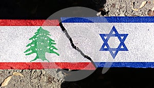 Both the Israeli flag and the Lebanese flag are made of crackled patterns.