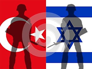 Both the Israeli flag and the Turkish flag are made of crackled patterns.