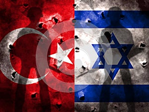 Both the Israeli flag and the Turkish flag are made of crackled patterns.