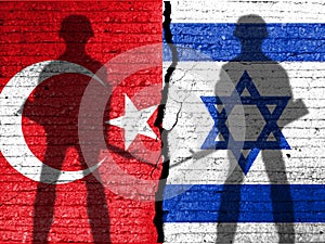 Both the Israeli flag and the Turkish flag are made of crackled patterns.