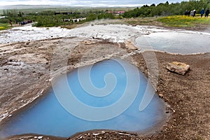 Both pools of Blesi Hot Spring in Haukadalur Valley, Iceland