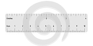Both side ruler with scales in centimeters and inches. Grey vector illustration