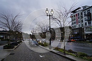 Bothell downtown evening view street lights