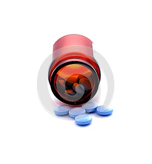 Botle with blue pills