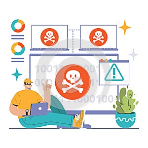 Botnet attack illustration. Flat vector illustration