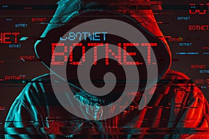 Botnet concept with faceless hooded male person