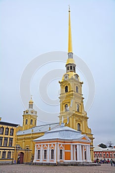 Botny house and Cathedral of Saint apostles Pyotr and Pavel in Peter and Paul Fortress in Saint Petersburg, Russia