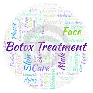 Botox treatment in a shape of circle word cloud.