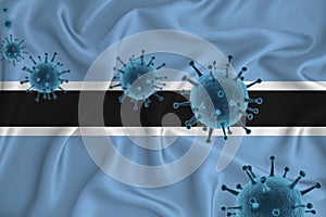 Botswana flag. Blue viral cells, pandemic influenza virus epidemic infection, coronavirus, infection concept. 3d-rendering