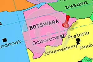 Botswana, Gaborone - capital city, pinned on political map