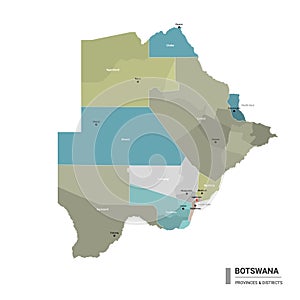 Botswana higt detailed map with subdivisions
