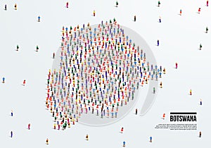 Botswana Map. Large group of people form to create a shape of Botswana Map.
