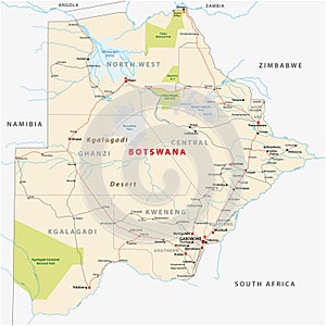 Botswana road, administrative and political map