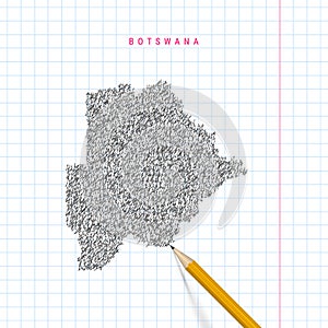 Botswana sketch scribble vector map drawn on checkered school notebook paper background