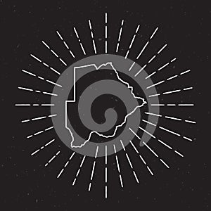 Botswana Vector Map Outline with Vintage Sunburst.