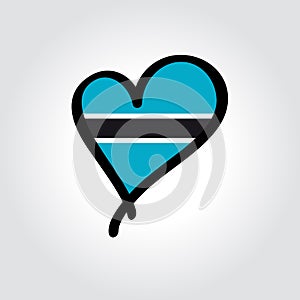 Botswanan flag heart-shaped hand drawn logo. Vector illustration.