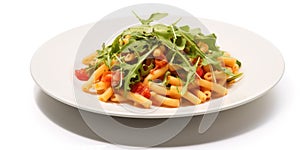 Bottarga Pasta, salad on background, white background