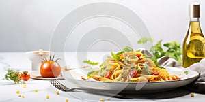 Bottarga Pasta, salad on background, white background