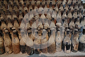 Old sherry bottle rows in Jerez de la Frontera in Andalusia, Spain