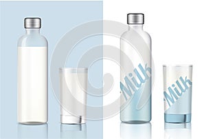 Bottle 3D Mock up Realistic Transparent Milk Glass for food and Drink product Background