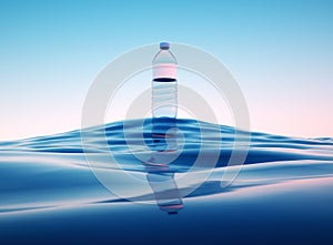 Bottle above sea. Hydration and freshness concept