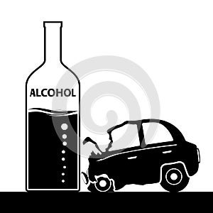 Bottle with alcohol, a car accident. Drunkenness and driving. St photo