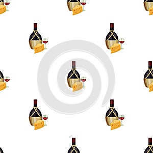 A bottle of alcohol, wine in a glass and cheese. Alcohol single icon in cartoon style vector symbol stock illustration