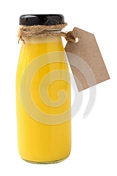 Bottle of banana milk isolated on white background