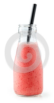 Bottle of banana and strawberry smoothie