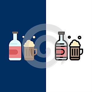 Bottle, Beer, Cup, Canada  Icons. Flat and Line Filled Icon Set Vector Blue Background