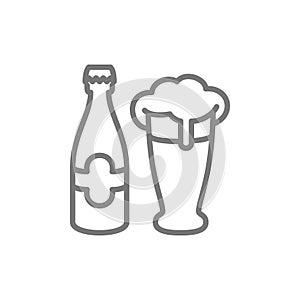 Bottle and beer glass line icon.