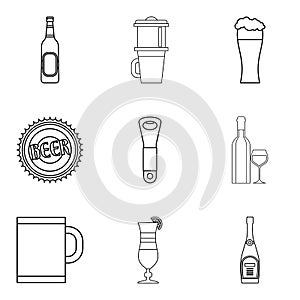 Bottle of beer icons set, outline style