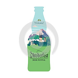 A bottle of beer. Vector colorful illustration. Beer festival, Oktoberfest