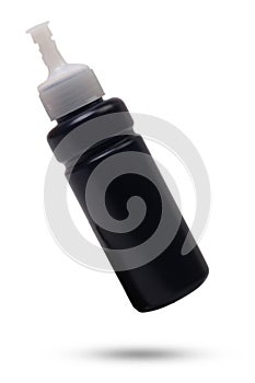 Bottle of black ink for inkjet printer isolated on white background