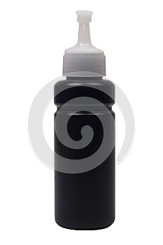Bottle of black ink for inkjet printer isolated on white background