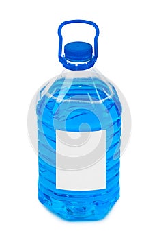 Bottle with blue liquid and blank label