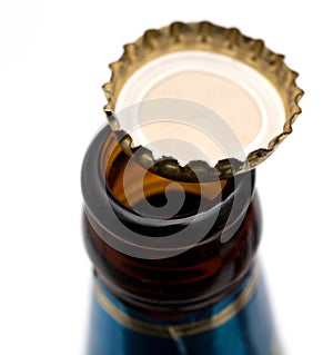 Bottle cap with a beer. macro