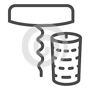 Bottle cap and corkscrew line icon. Wine bottle opener and cork outline style pictogram on white background. Alcohol