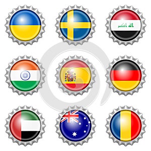 Bottle cap national flags