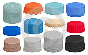 Bottle caps isolated cartoon set icon. Cartoon set icon lid of cover . Vector illustration bottle caps on white