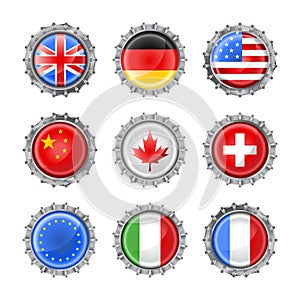 Bottle caps set-flags