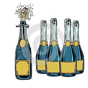 Bottle of champagne. Celebration holiday greetings. New year and