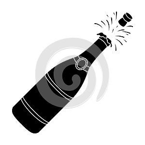 A bottle of champagne with a cork.Party and parties single icon in black style vector symbol stock illustration.