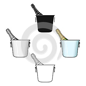 Bottle of champagne in an ice bucket icon in cartoon,black style isolated on white background. Restaurant symbol stock