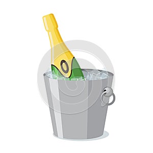 Bottle of champagne in ice bucket icon in flat style.