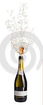 Bottle of champagne with popping cork