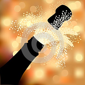 Bottle of champagne to spray on a abstract background