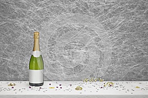 Bottle of Champagne on a white table cloth