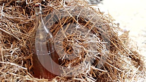 bottle of cider in hay