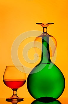 Bottle and cognac glasses